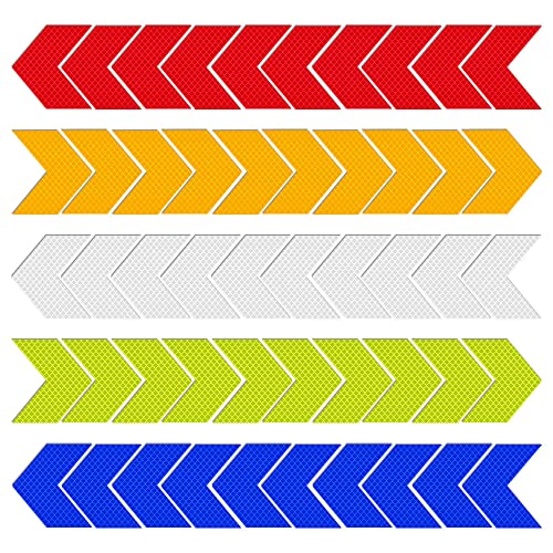 Chihutown 50pcs Visibility Reflective Stickers Arrow Shape, 5 Colors Reflective Tape, Reflective Decals, Night Visibility Warning Adhesive Stickers Waterproof Safety Tape for Car Bicycle Helmets