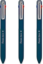 Pentel iZee 4 Colour Ballpoint Pen - Deep Blue Barrel - Multi Ink - Black, Blue, Red & Green Ink - Pack of 3