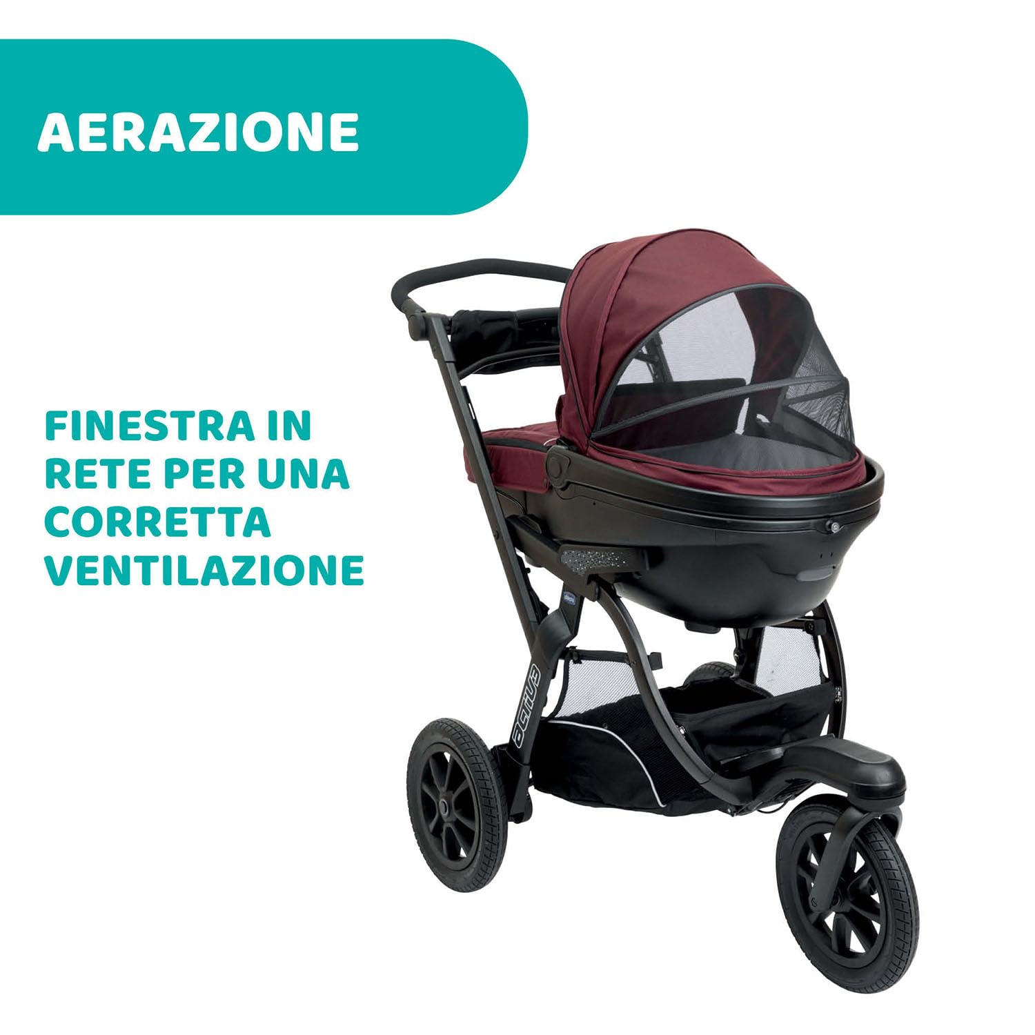 Navicella Activ3, Ampia e Imbottita Navicella Per Passeggino Activ3, Con Sistema di Aerazione, Schienale Reclinabile, Per i Primi Giorni di Vita Del Bambino