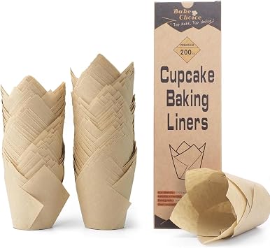 Bake Choice 200pcs Natural Tulip Cupcake Liners for Baking, EU 75GSM Paper
