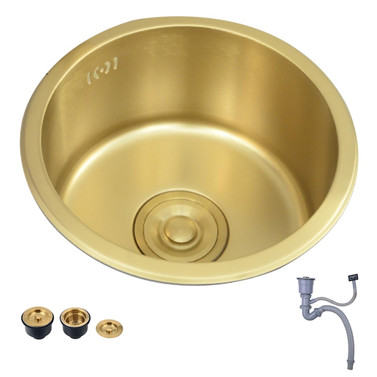 LMYSXAOZ Single Bowl 32/36/40cm Mini Sink Stainless Steel Round Kitchen Undermount Small RV Dishwashing Basin Restaurant Bar Golden Finish Sink(32 * 32 19cm)