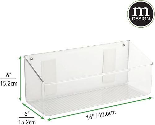 Miniatura 2 de mDesign Bandeja organizadora de almacenamiento de plástico para el hogar con cinta autoadhesiva, estante colgante para paredespuertas en la entrada,