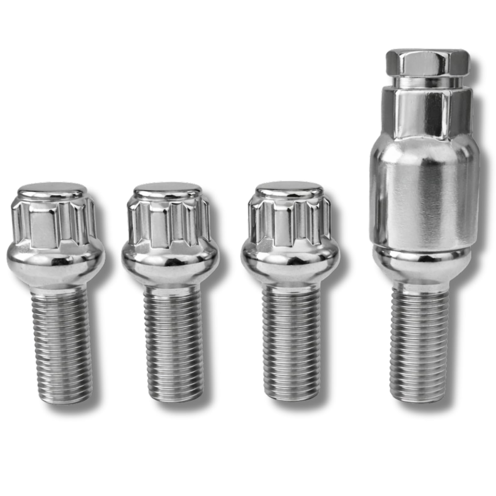 Felgenschloss M14x1,5x28mm Kugelbund R13 kompatibel mit Audi Bentley Cupra Ford Seat Skoda McLaren VW 4x silberne Felgenschlösser Felgensicherungen Radsicherungen Radschlösser Radschrauben Radbolzen