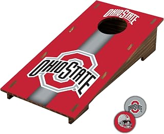 NCAA Desktop Cornhole Set with Brown Wood Grain Design and Team Logo by Fan Creations - Miniature Novelty Game for Workplace, Home, or Dorm - Easy One-Time Assembly - Stress Relief