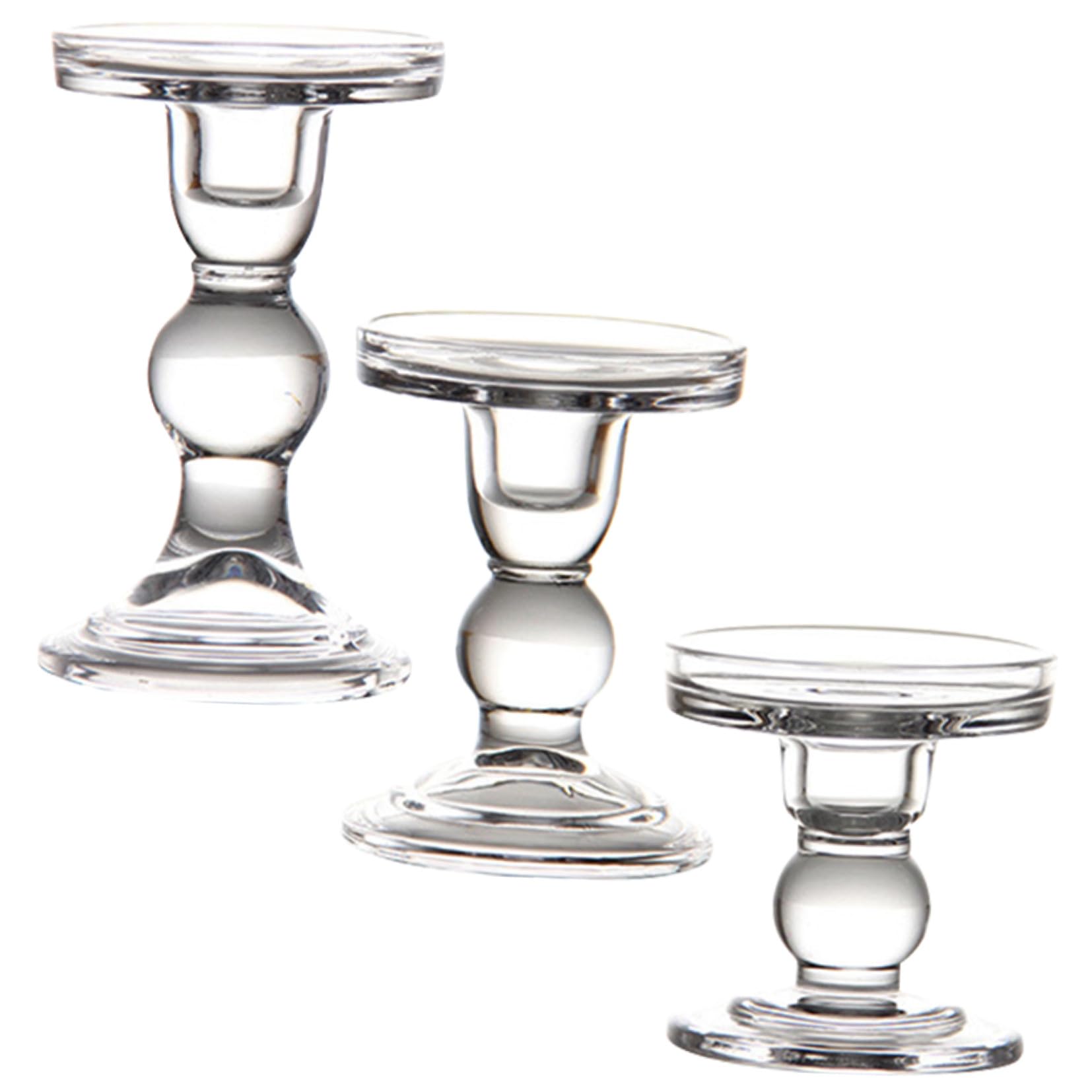 Candelabros de Cristal Transparentes, 3 Piezas Estilo Clásico