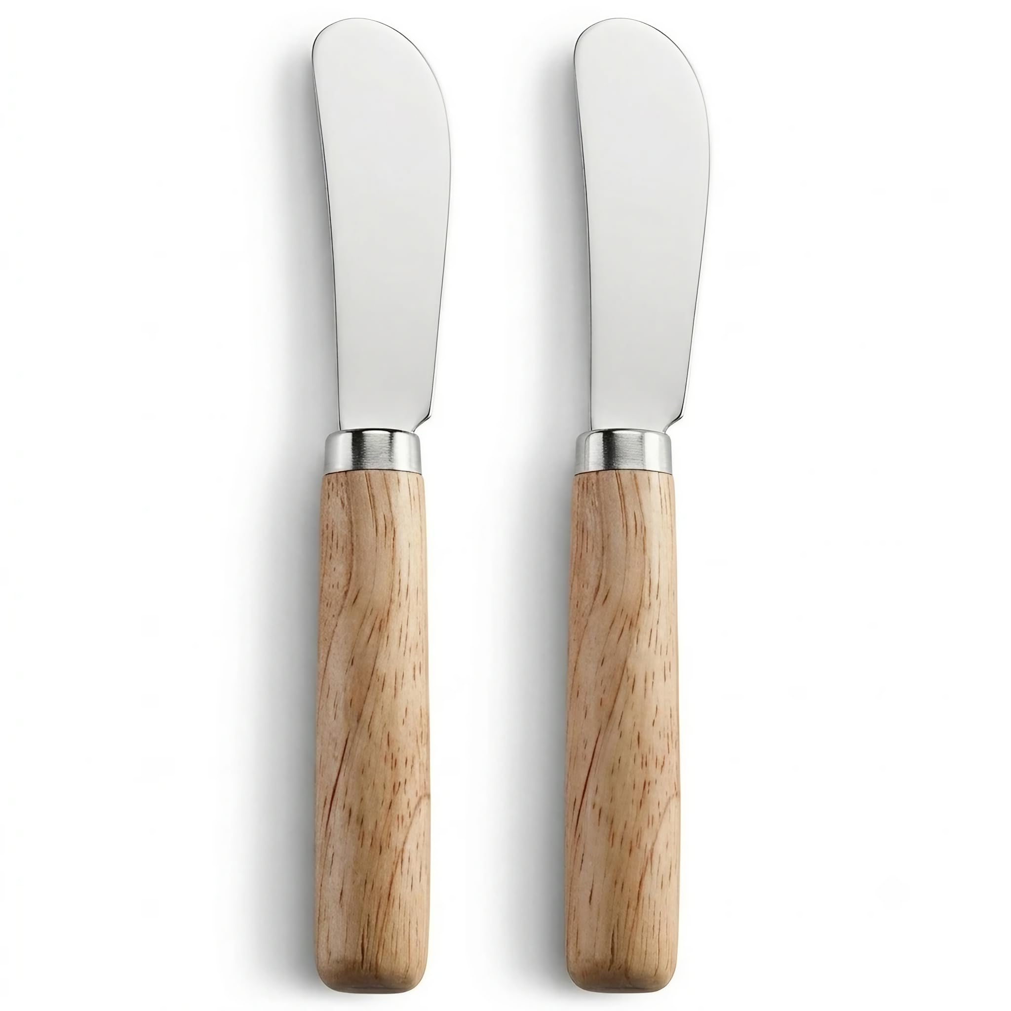 LacusMare Butter Knife Set of 2 – 6" Oak Wood Handle Stainless Steel Butter Knives for Spreading Butter, Jam, Cream Cheese, Soft Cheese – Rustic Wooden Kitchen Spreader