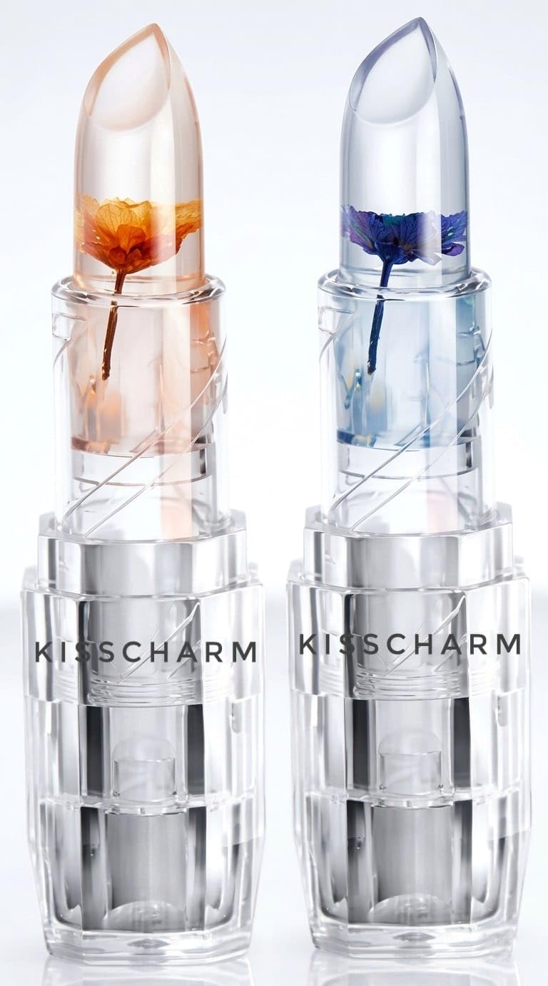 Crystal Jelly Flower Color Changing Lip Balm – Pack of 2 Glossy Moisturizing Lipsticks | Transparent Jelly Lip Balm with Real Flower Design | Hydrating, Color-Adapting Lip Care for Soft Lips-image-47