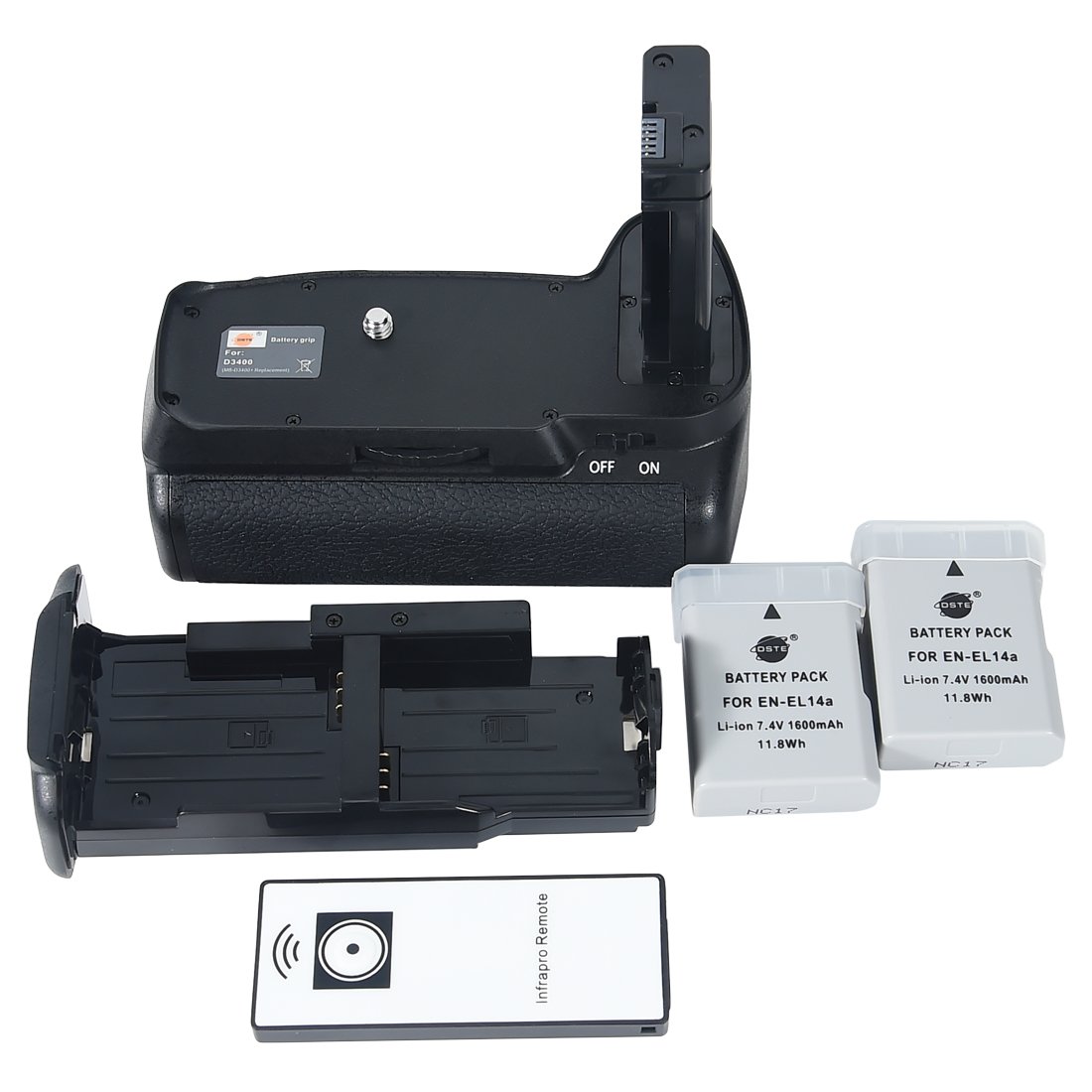 DSTE Replacement for Pro IR Remote MB-D3400 Vertical Battery Grip + 2X EN-EL14 EN-EL14a Compatible Nikon D3400 SLR Digital Camera