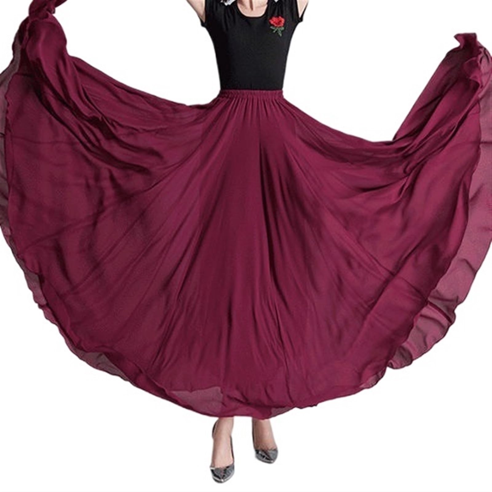 Falda de Baile de Gasa Falda de Gasa de 360/540/720 Grados for Ballet, Danza del Vientre, Faldas largas for Mujer, Ropa de práctica de Bailarina, Falda de Baile surtida(Red,720 Degrees 80cm)