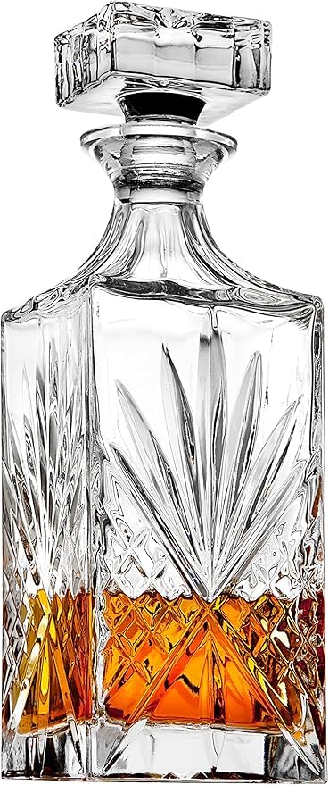 Image of PrimeWorld Whiskey Decanter - Irish Cut | 750 ml Glass Decanter for Scotch, Bourbon, Vodka, Wine & Liquor | Elegant Barware Set of 1