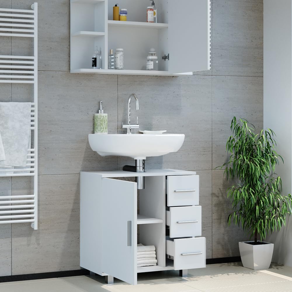 Vicco Badmöbel-Set Ilias, Weiß, 60 cm, besteht aus Badspiegel und Waschbeckenunterschrank