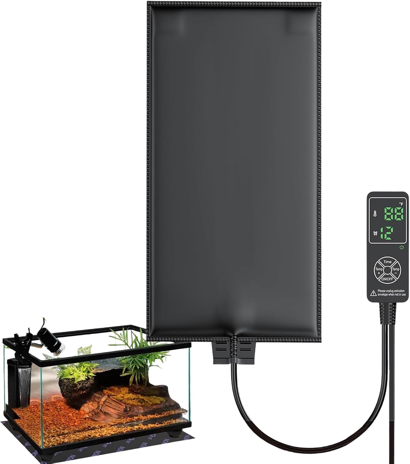 Reptile Heat Pad - Adjustable Thermostat Temperature Control, Plant Seedlings Heating Supplies, Snake Tank Heater Accessory, Durable Safe Material Construction, Lizard Gecko Tortoise Enclosure, Breede