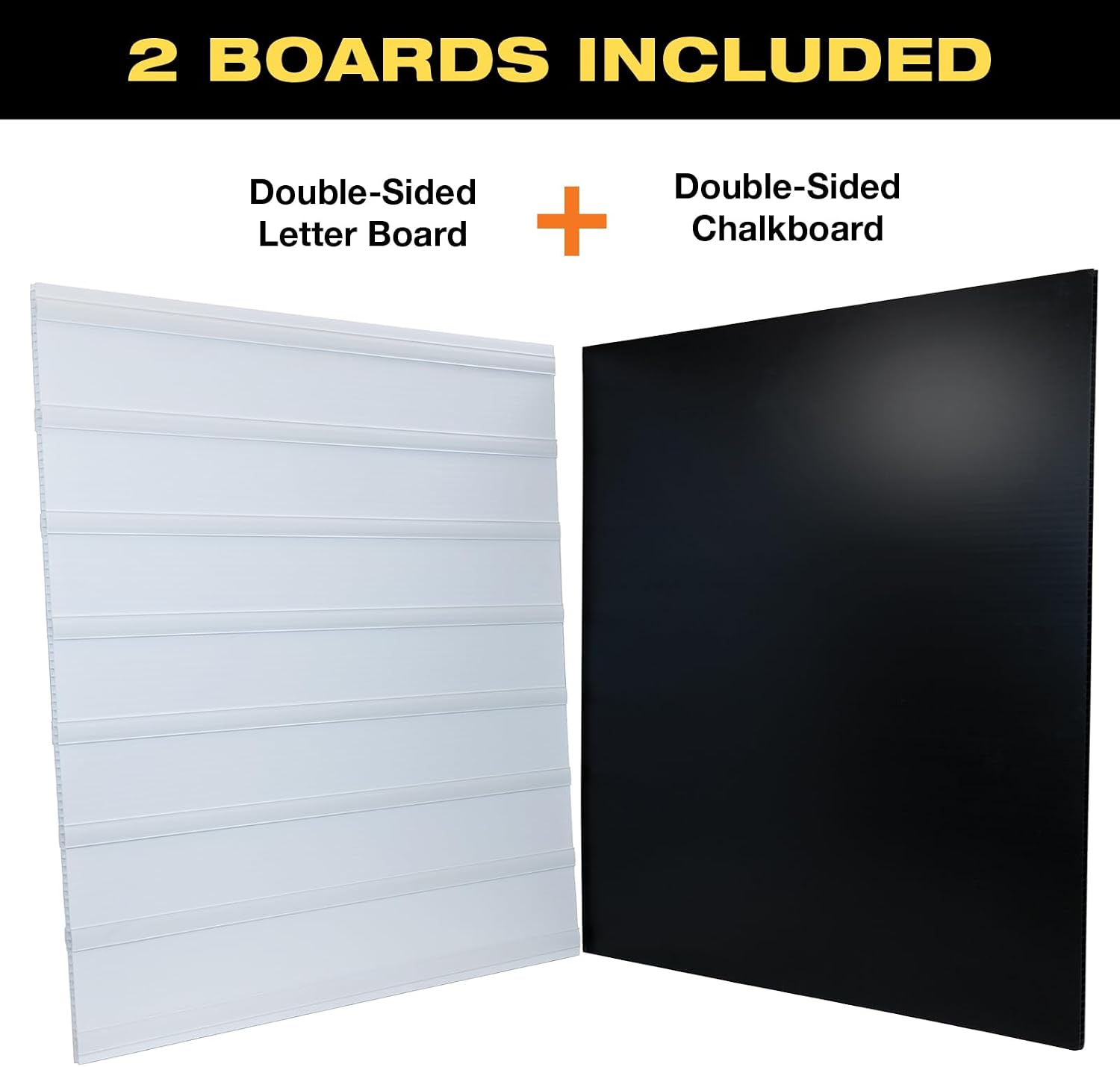 Excello Global Products Swinging Changable Message Sidewalk Sign: 37" x 36" Sign with 792 Pre-Cut Double Sided Letters and Storage Box. Includes Black Sign Board & 4 Liquid Chalkboard & Letter Board