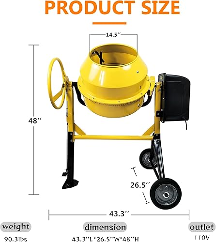 Miniatura 7 de Mezclador de cemento de hormigón portátil de 4.2 pies cúbicos, máquina mezcladora eléctrica de 3/5 Hp con rueda y máquina de carretilla