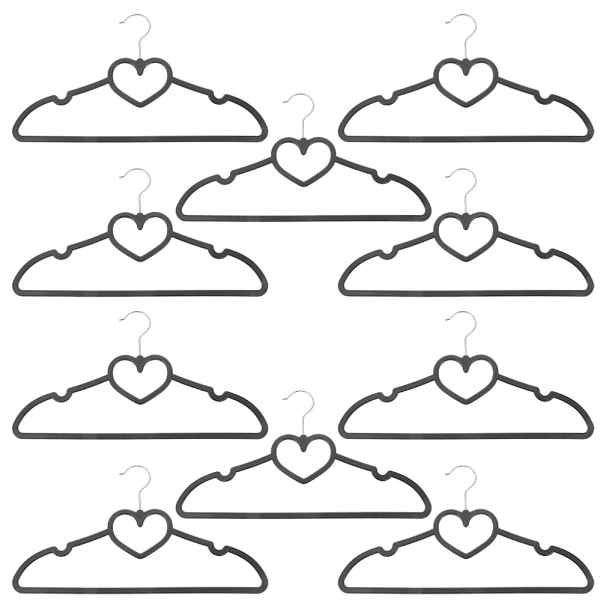 Grucce a Cuore Nere Antiscivolo 20 Pezzi in Plastica | Formato 40x23x0, 6cm, Set Riutilizzabile, Design Salvaspazio per Guardaroba