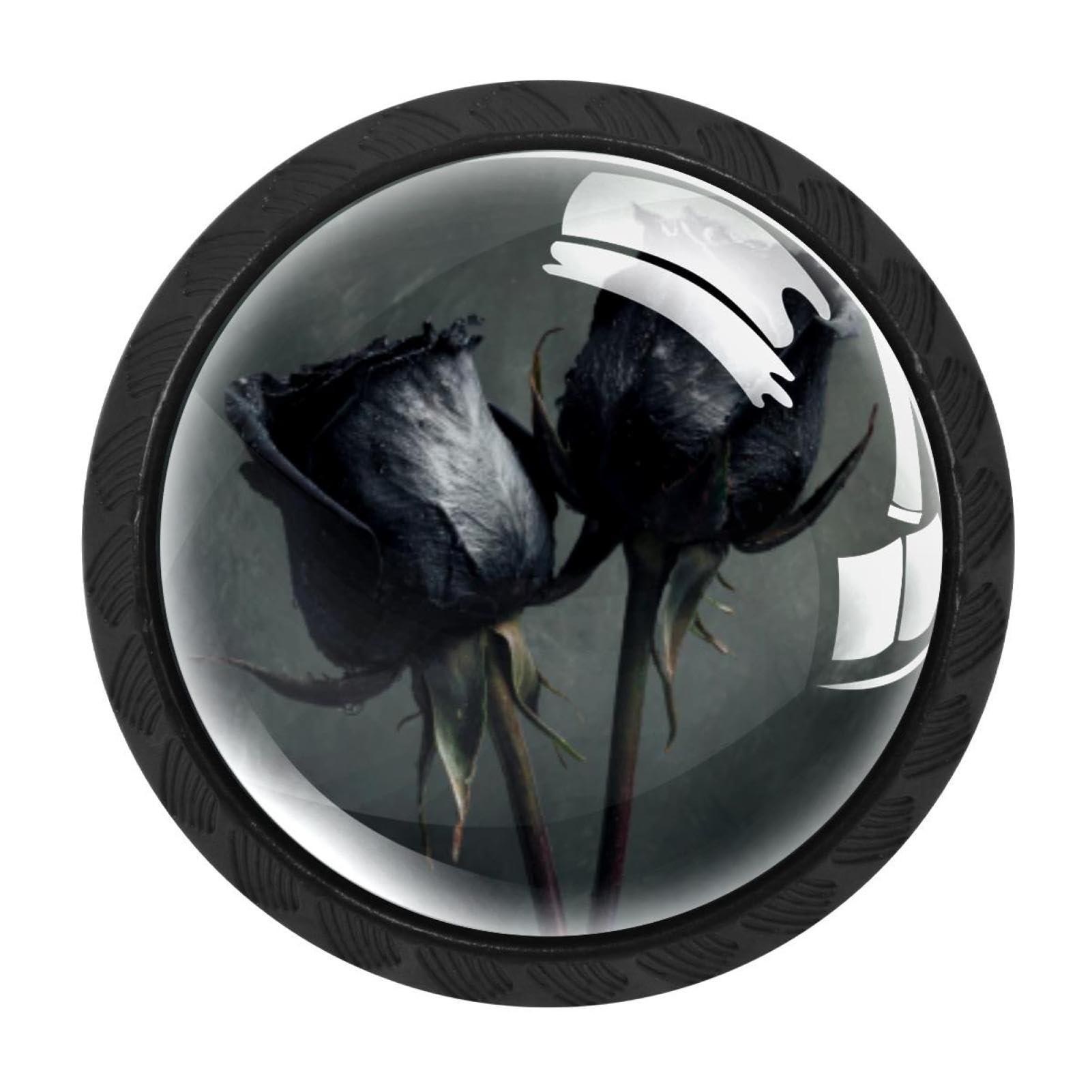 CHENZZZZ 4 Pieces Black Roses Kitchen Cabinet Knobs Drawer Knobs Dresser Knobs Black Knobs Drawer Pulls Dresser Drawer Handles Knobs for Dresser Drawers