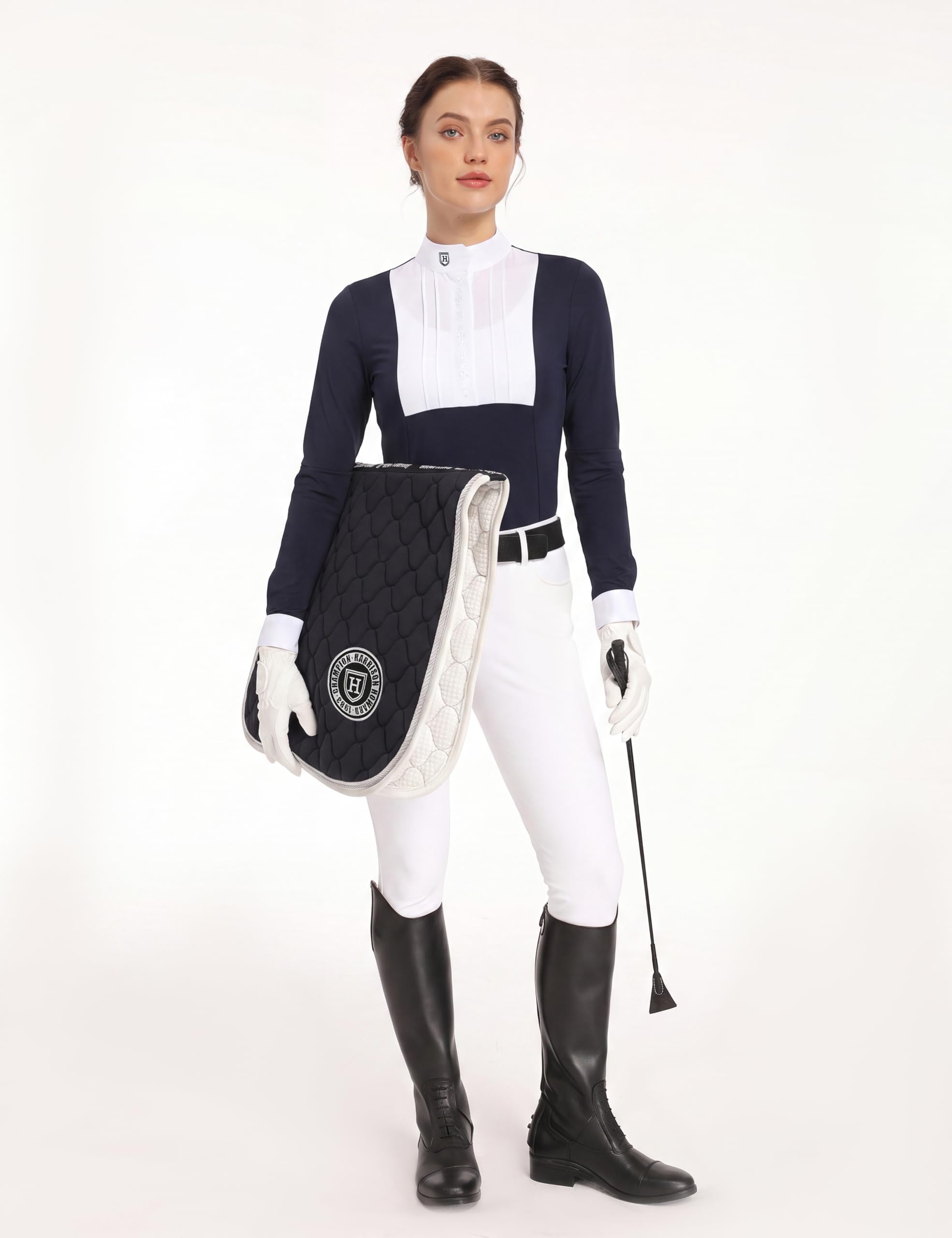 Harrison Howard Chemise d'équitation plissée à manches longues avec broderie