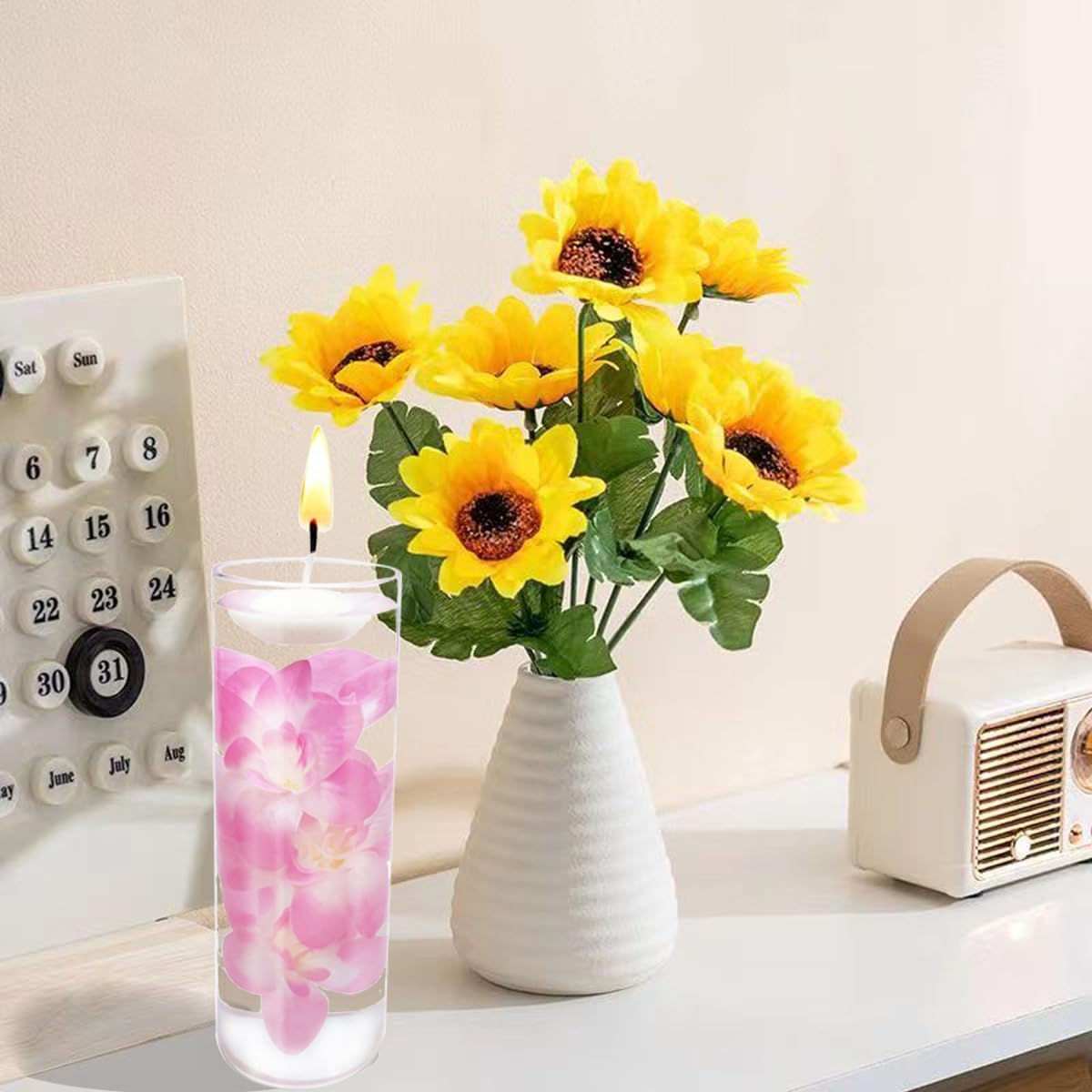 10 Pieces Orchid Faux Flowers Floating Candles Centerpiece Wedding Table Centerpieces Vase Fillers Filling for Wedding Birthday Party Table Decorations for DIY Craft Home Wedding Party (Pink)