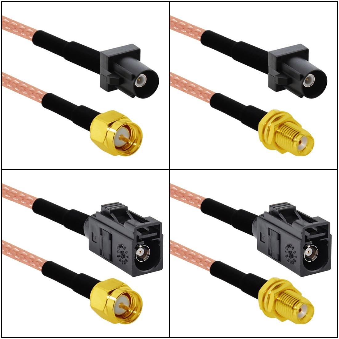 LIHUA elastyczny adapter kablowy Fakra typ A męski żeński czarny do SMA Ja-CK RG316 złącze 15 cm/30 cm/50 cm/100 cm (typ 2,100 cm)