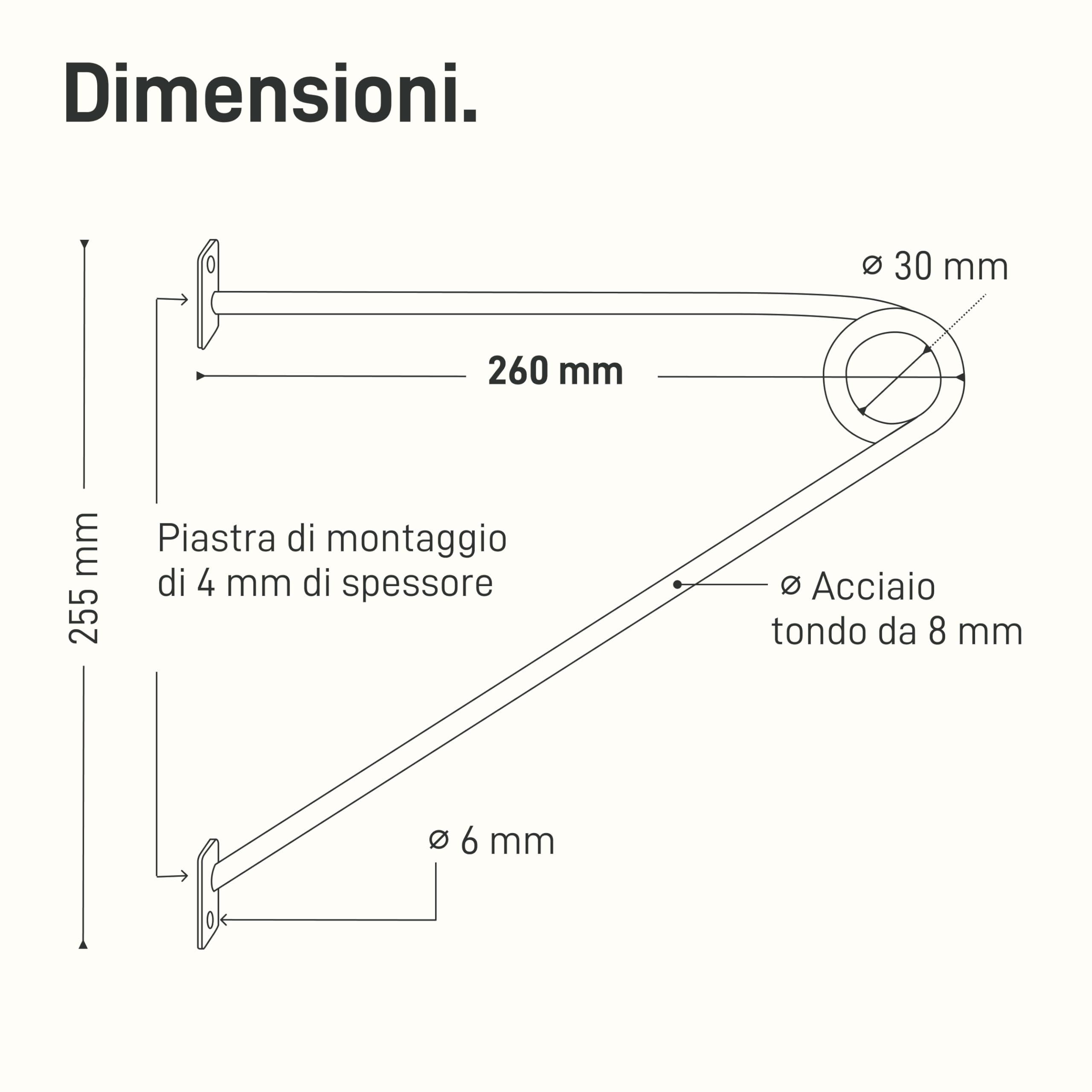 Natural Goods Berlin - 2 Supporti per Guardaroba Gard Prenzlberg, verniciati a Polvere o oliati, con Passante, Spessore 8 mm, per aste tonde da 30 mm, Fai da Te