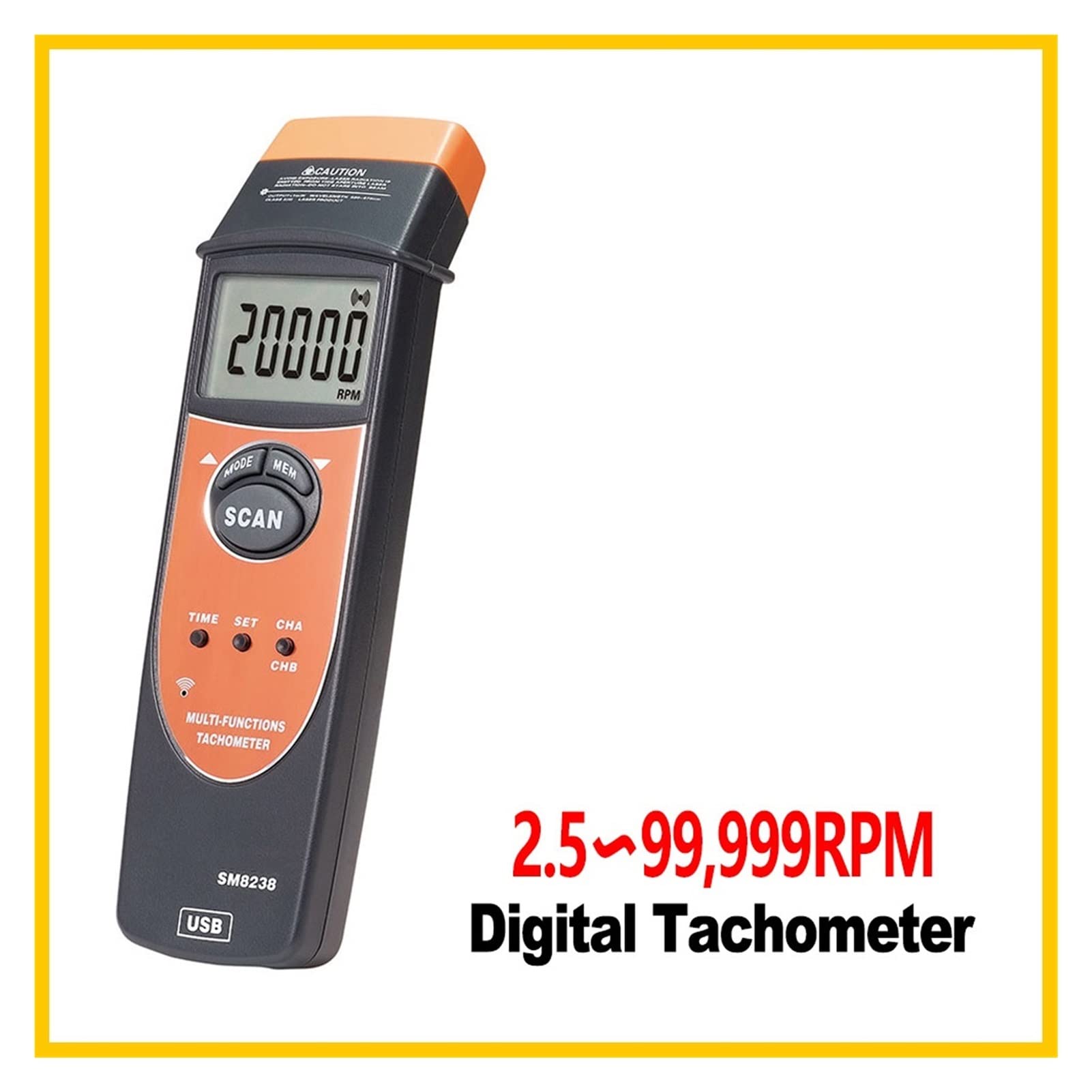 Handheld Digital Tachometer Multifunction LCD Speedometer 2.5-9999 9RPM USB Interface Precision Speed Data Logger SM8238, Tech-Modul