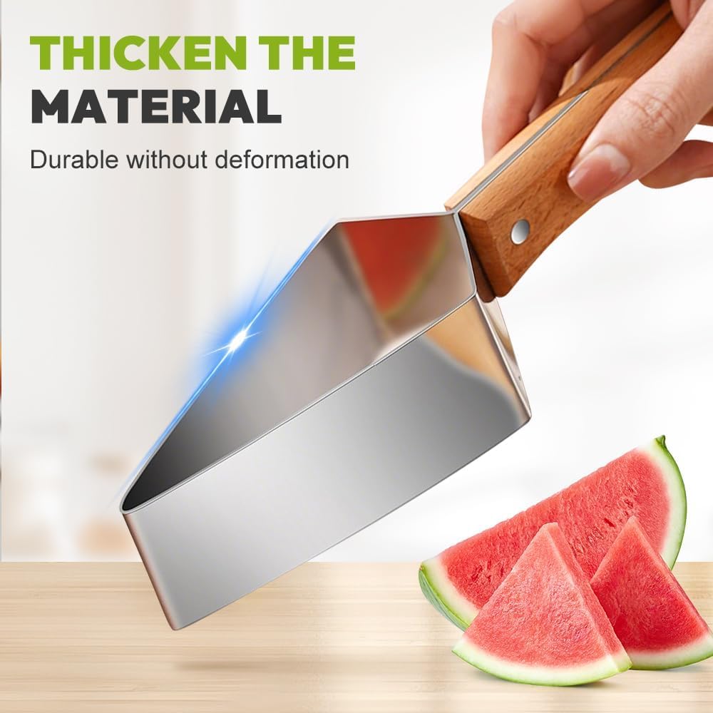 Cortador Triangular Sandía,Cortador Sandía Acero Inoxidable, Herramienta para Cortar Sandía con Mango Madera para Sandías, Melones, Melón Verde y Más (1 PCS)