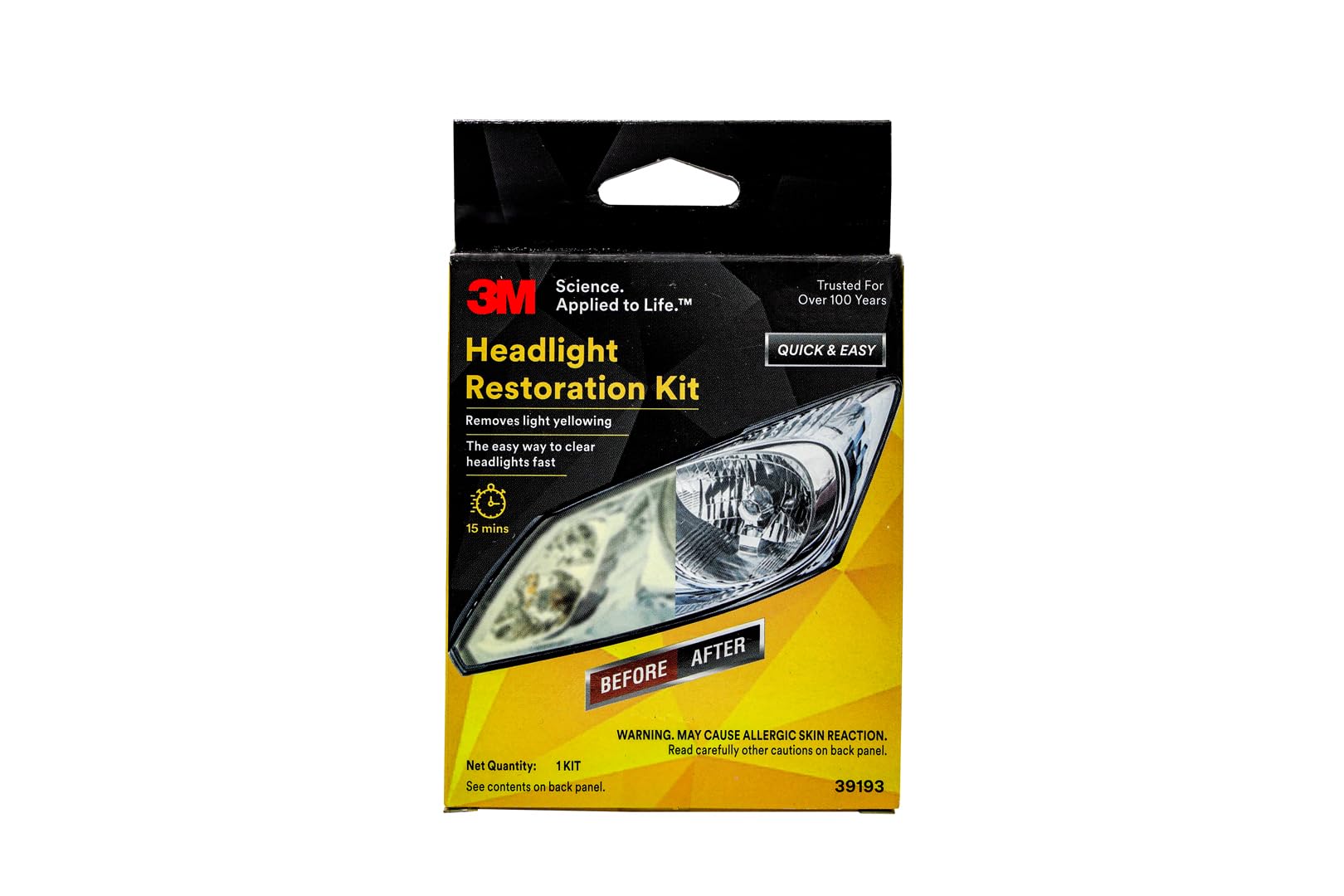 3m headlight restoration kit | removes yellowing, haze & oxidation | restores car headlight clarity in 15 minutes | includes trizact sanding disc & clear coat wipes