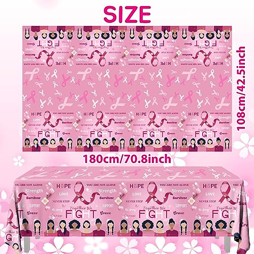 Image of Breast Cancer Table Cloth,3 Pcs Pink Ribbon Awareness Plastic Tablecloths Hope Courage Brave Table Cover for Women Girls Breast Cancer Party Supplies