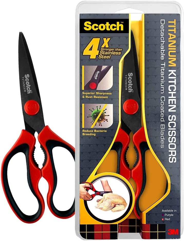 3M Scotch Titanium Kitchen Scissors | Anti-microbial, rust-free and detachable blades | Cuts through meat, soft bones | Nut-cracker | Scaling fish