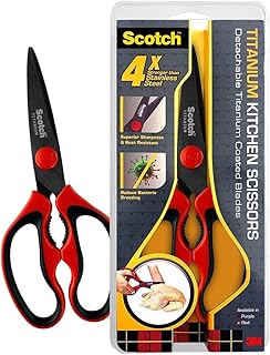 3M Scotch Titanium Kitchen Scissors | Anti-microbial, rust-free and detachable blades | Cuts through meat, soft bones | Nut-cracker | Scaling fish