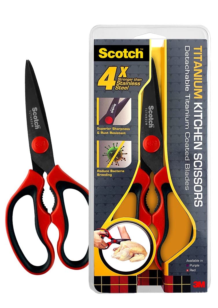 3M Scotch Titanium Kitchen Scissors | Anti-microbial, rust-free and detachable blades | Cuts through meat, soft bones | Nu...