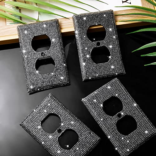 4 Packs Bling Light Switch Cover Shiny Black Rhinestones Wall Plates Cover Light Switch Cover Plate Glitter Diamond Rhinestone Light Switch Cover With Screws (Single Gang Socket) #TOP6