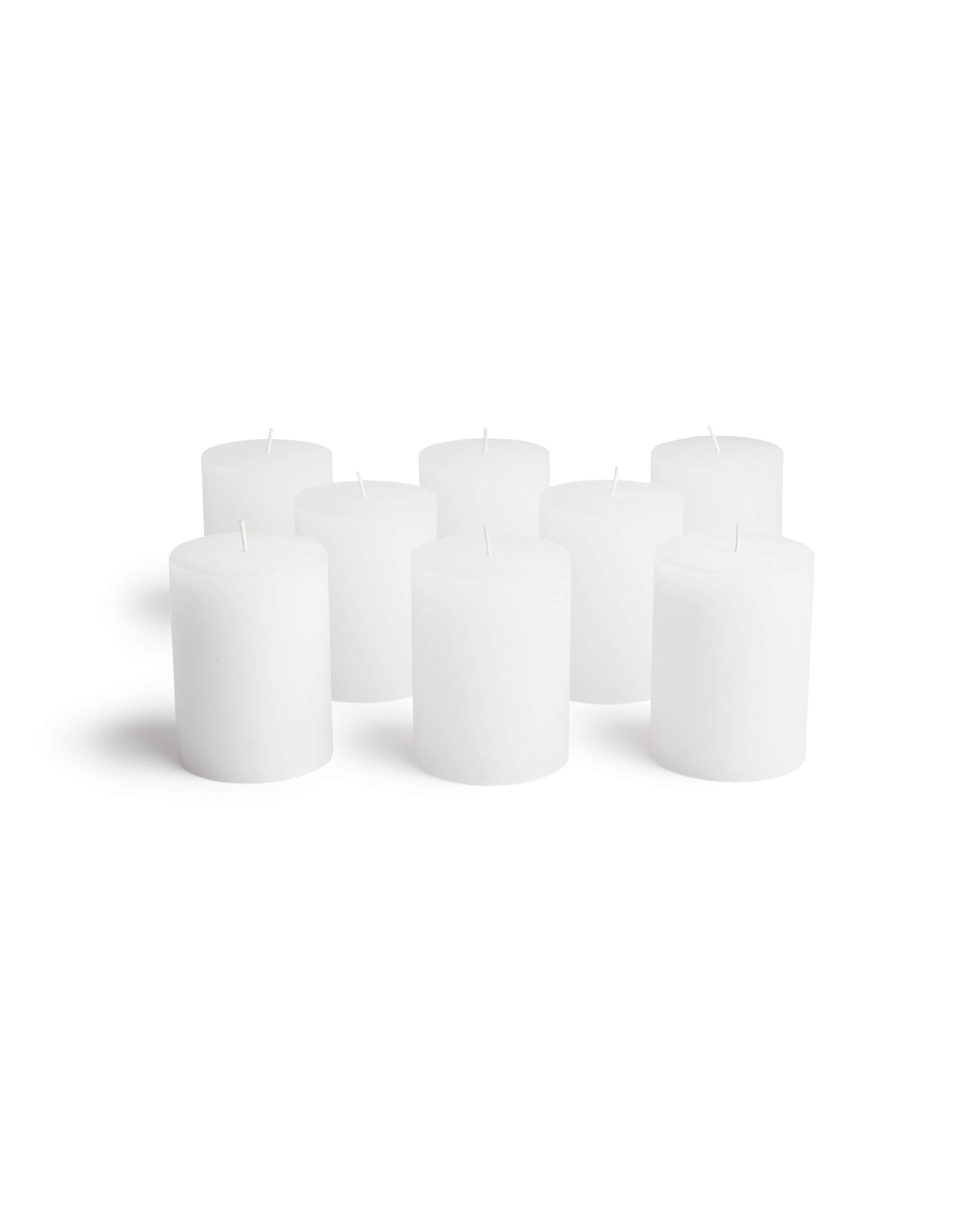 Bask - Velas moteadas de pilar, juego de 8 velas sin goteo de 3 x 4 pulgadas, sin perfume, color blanco, para decoración del hogar, relajación y todas las ocasiones
