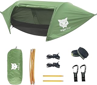 Night Cat Camping Hängematten mit Moskitonetz Zelt und Regenfliege für Eine Person Wasserdicht Atmungsaktiv zum Wandern An...