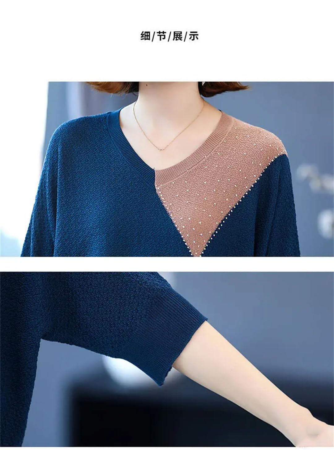 Wjnvfioo Moda Donna Maglia T-Shirt Primavera Estate Mezza Manica Scollo a V Sciolto Contrasto Colore Pullover Casual Top