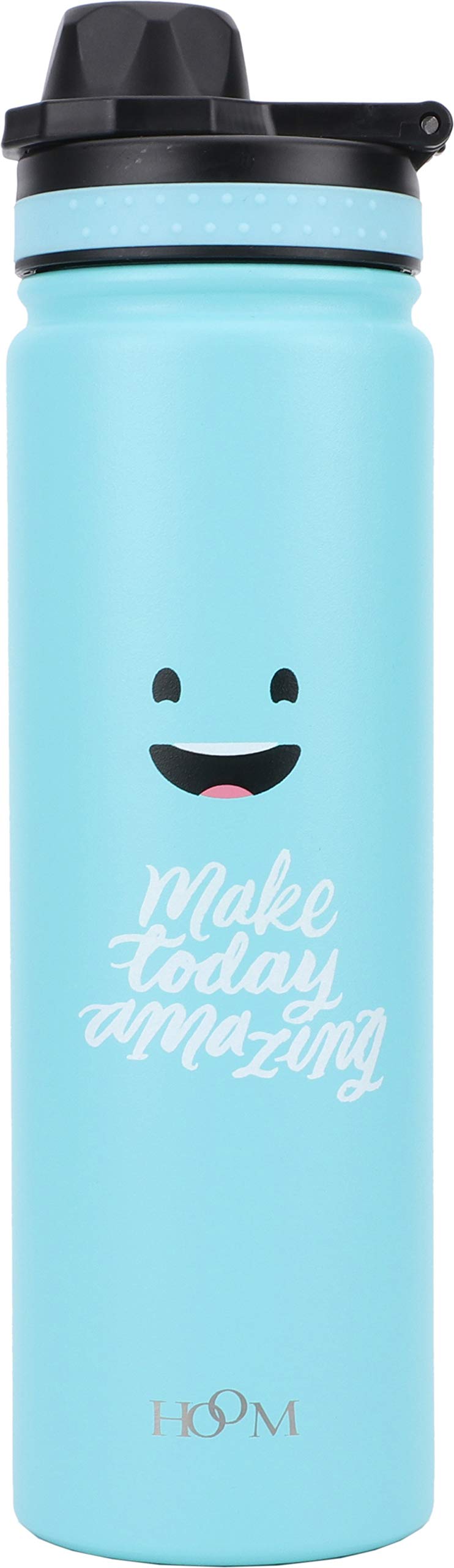 HOOM by HMI Double-Wall Thermos Flask, Vacuum Insulated Stainless Steel Sipper Powder Coated with Quotes and Carrying Loop Water Bottle, 700 ml , Green