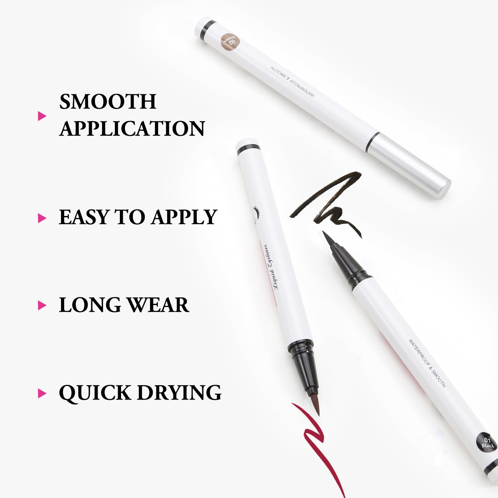 Eyeliner & Augenbrauen-Gel Set – Wasserfest, Langanhaltend, Inkl. Pinsel (schwarz/klar, Braun/klar, Rot/klar)