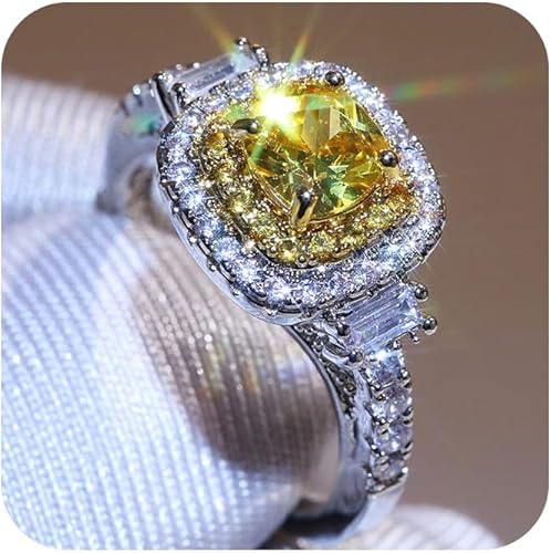 WDIYIEETN Anillo de boda de plata de ley 925 con citrino amarillo brillante y topacio blanco con circonita cúbica para mujer