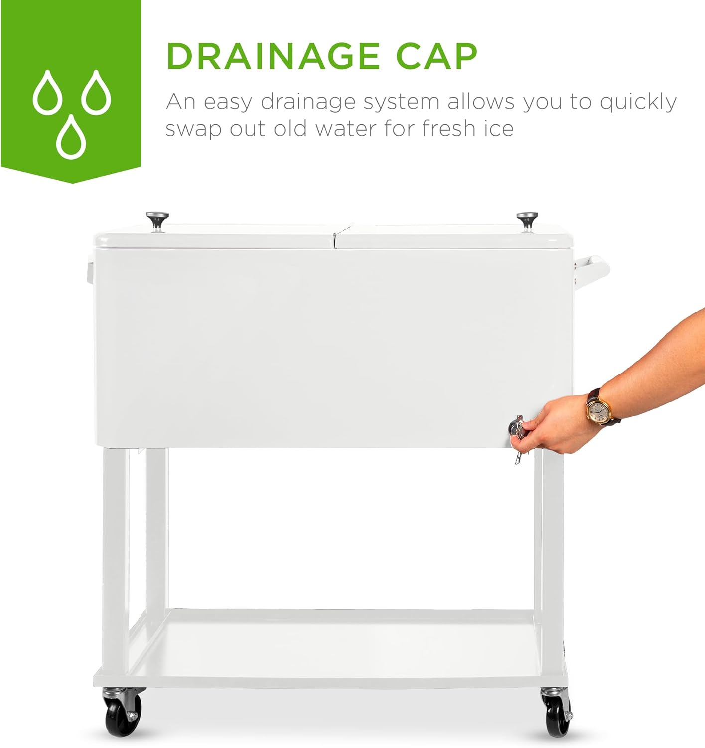 Best Choice Products 80-Quart Outdoor Steel Rolling Cooler Cart w/Ice Chest, Bottle Opener, Catch Tray, Drain Plug, Locking Wheels