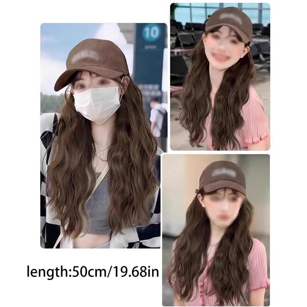 Wig With Bangs Hat Wig Wavy Wig Cap, Natural Realistic Wig Cap, Women's Long Hair Wig Cap, Baseball Cap Wig Cap, Suitable For Daily Theme Parties Hat with Hair Attached for Women ( Color : 04 )