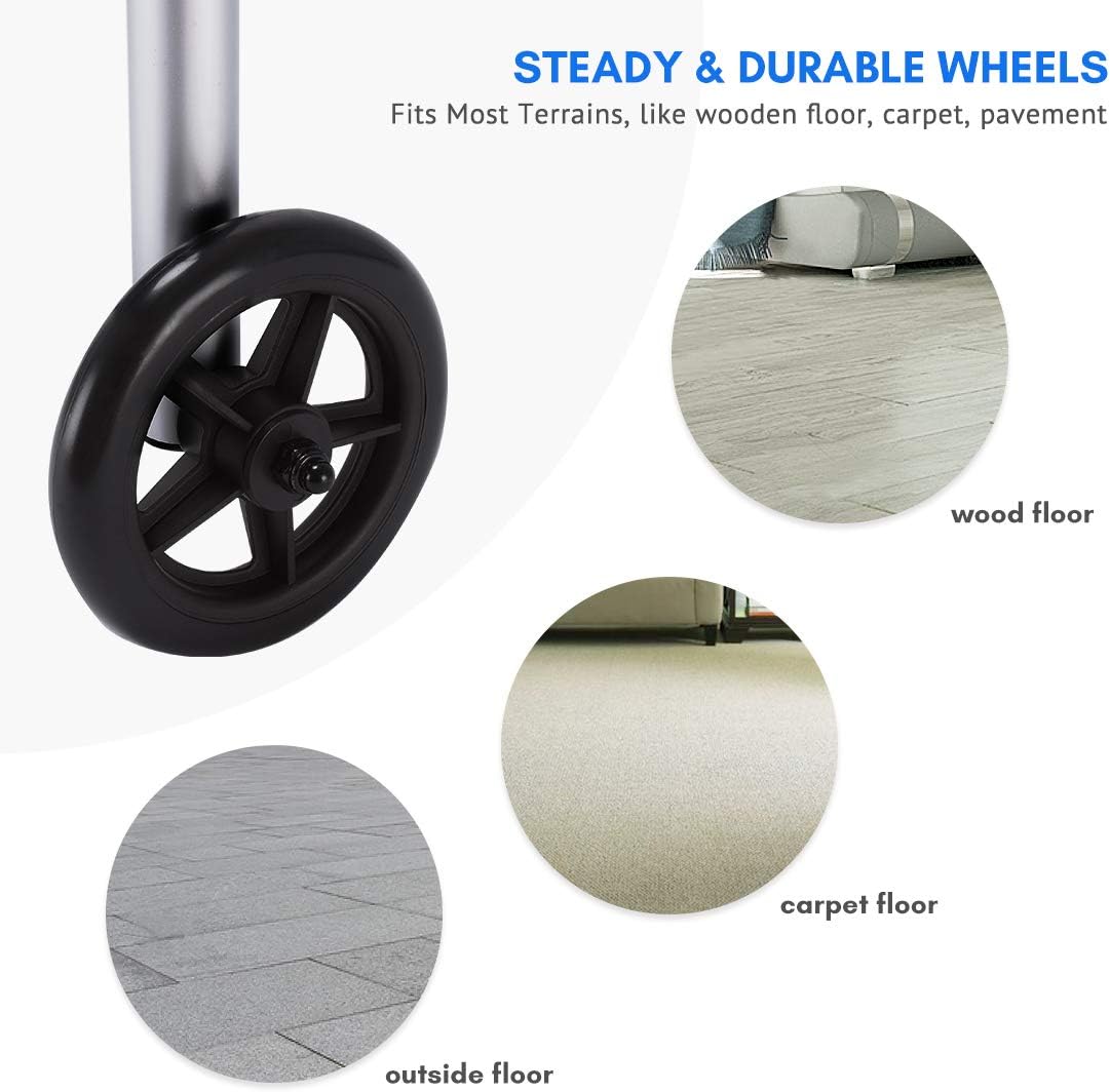 Health Line Massage Products 4-in-1 Stand-Assist Folding Walker with Detachable Seat, Walking Mobility Aid with 5" Wheels 350lbs Capacity, Can be Used as Toilet Safety Rail, Compact & Portable, Silver : Health & Household