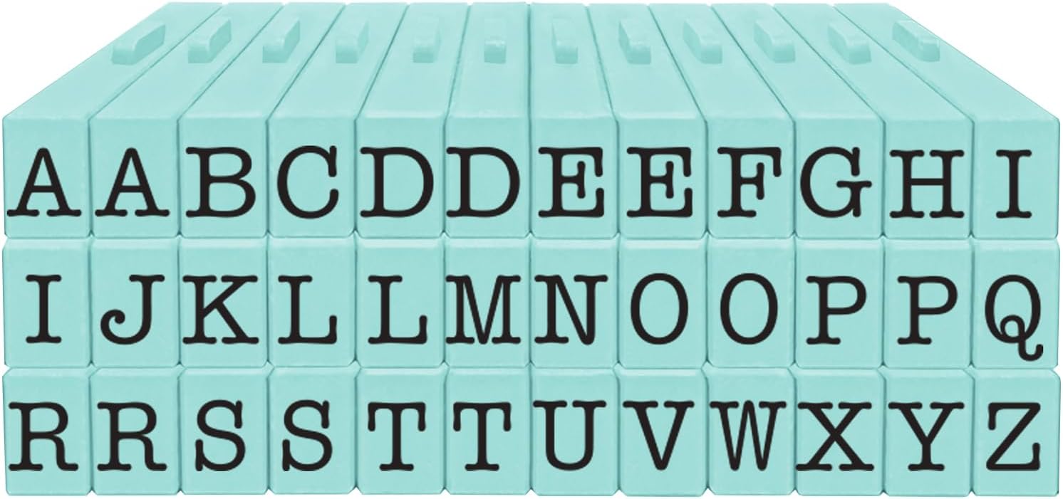 Contact USA Upper Alpha Medium 36ct Pegz Upperase Alphabet Stamp Set, Tiffany Blue