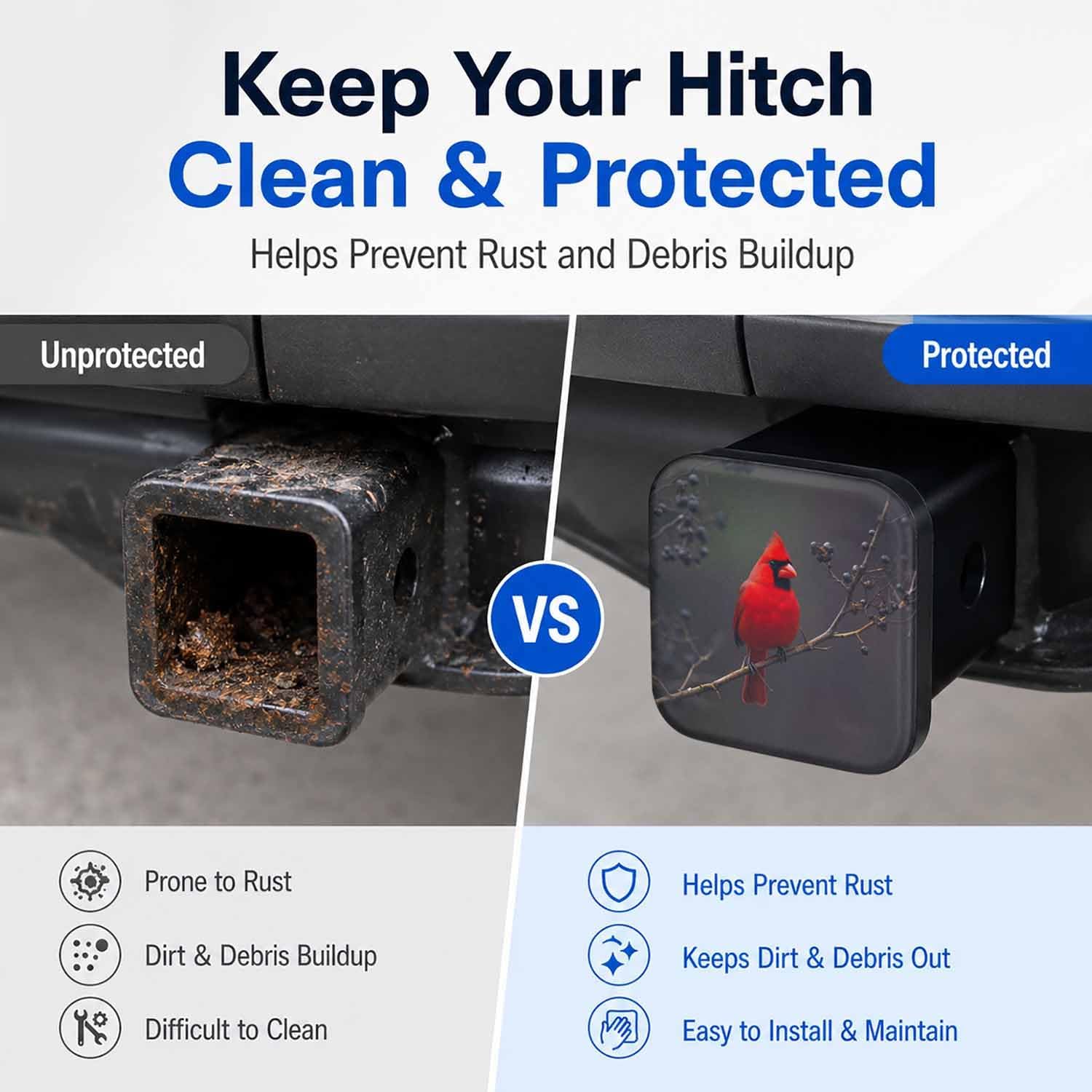 2" Hitch Cover Northern Cardinal Red Bird Rubber Towing Hitch Covers Hitch Protector for Camping Travel, Trailer Hitch Cover Tube Plug Insert Car Exterior Accessories for Pickup Trucks image 5