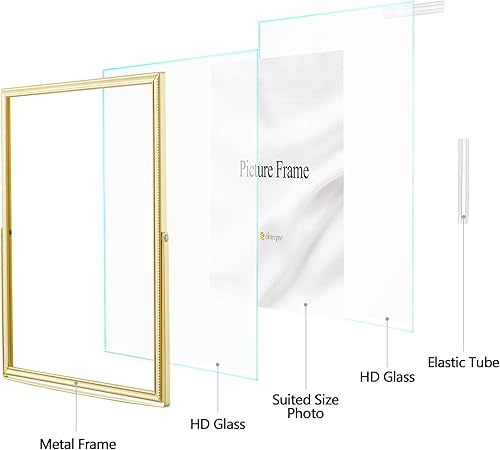 Miniatura 3 de eletecpro Juego de 2 portarretratos dorados de 4 x 6 pulgadas, hechos de metal y cubierta de vidrio, para múltiples tamaños de hasta 6 x 8 pulgadas,
