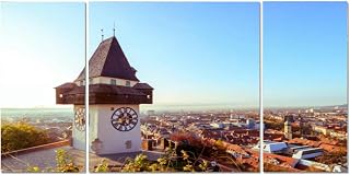 Historical Clock tower Uhrturm and old town Graz Austria Large Wall Art Decor Canvas Wall Art Paintings Pictures for Bedroom Above Bed Living Room Decoration Office Artwork 3 Piece