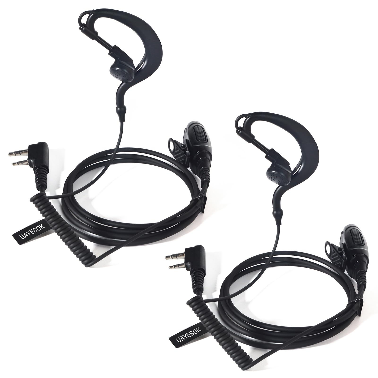UAYESOK Cuffie radio a 2 pin, tipo G con microfono PTT e tappi per le orecchie, compatibili con Baofeng UV5R 888s UV-82 Kenwood RT24 RT27 eSynic QuanSheng Walkie Talkie (2 pezzi)
