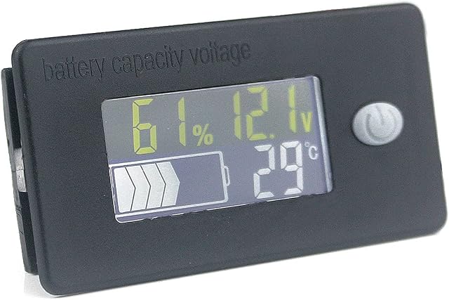 Taikuwu 4 in 1 Battery Capacity Indicator Display LCD Voltmeter Temperature Meter Tester for Li-ion Lifepo4 Lead Acid (12V-Alarm)