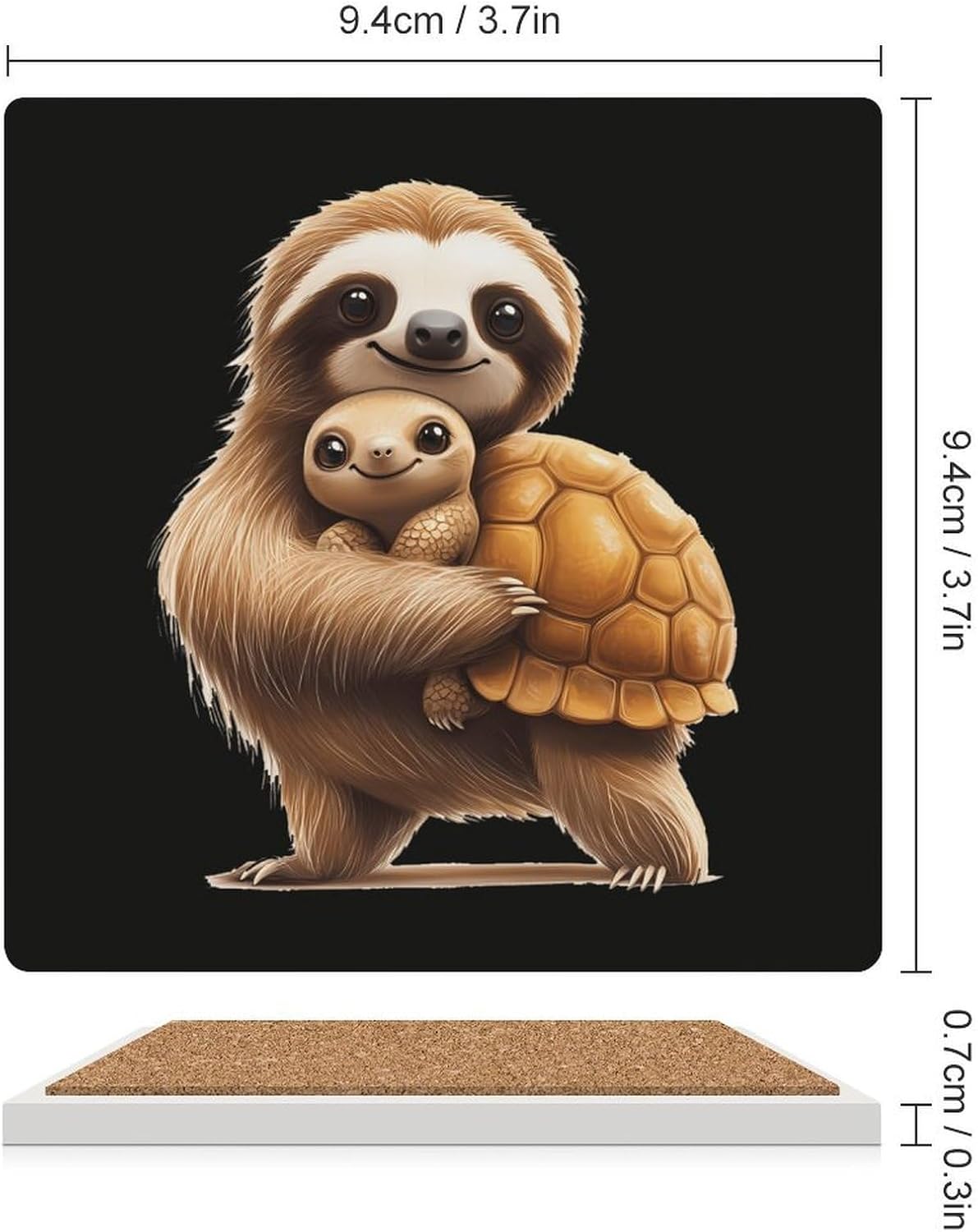 Sloth Turtle Coasters for Drinks Square Table Coasters Set Cup Mats with Cork Base
