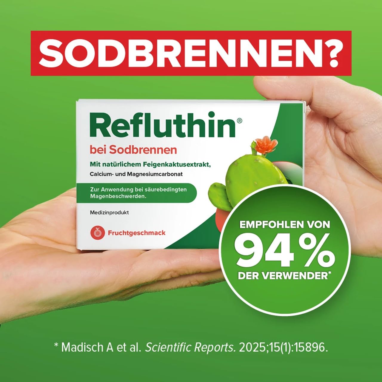 Refluthin bei Sodbrennen | 16 +16 Kautabletten in Frucht- und Minzgeschmack | Medizinprodukt | Reflux-Beschwerden & Sodbrennen | neutralisiert überschüssige Magensäure | vegan & glutenfrei