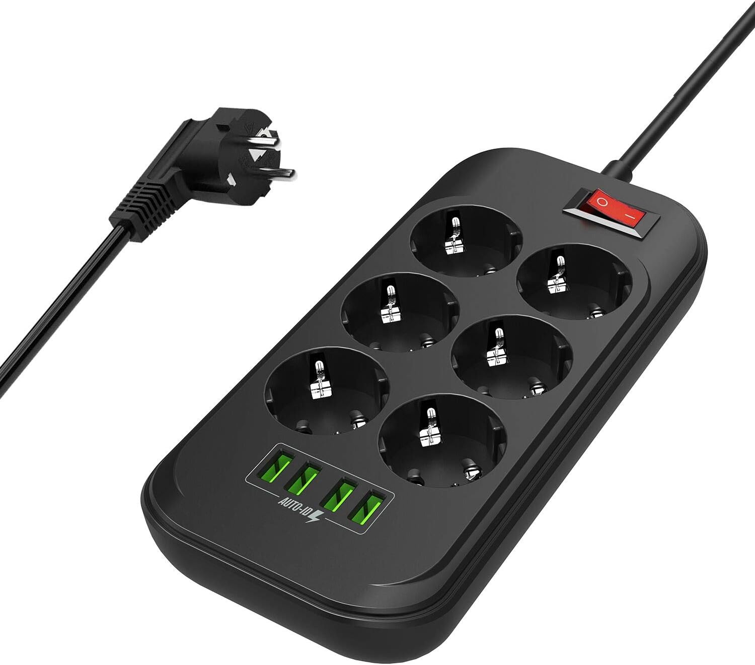 Regleta Enchufes USB, 6 Tomas y 4 Puertos USB, 2 Metros, ...